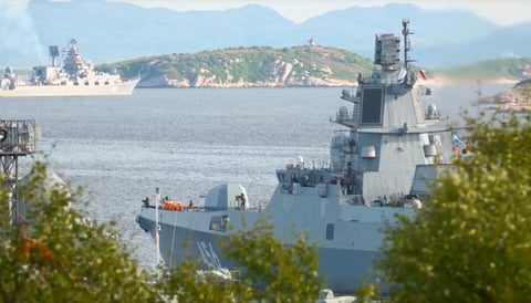 Russian warships Marshal Ustinov Admiral Golovko Arctic naval exercises 2026