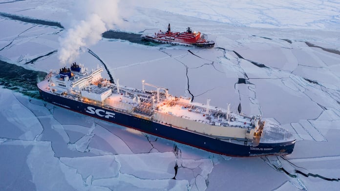 Russian Arctic LNG carrier vessel transporting liquefied natural gas