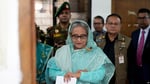 Sheikh Hasina, former prime minister of Bangladesh, casts her vote in Dhaka in January 2024