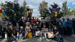 Sophie Night rally supporters gather outside Target Center before Indiana Fever vs Minnesota Lynx WNBA game