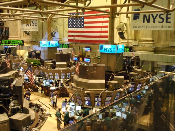 The New York Stock Exchange trading floor, the venue where a large share of S&P 500 constituents are listed