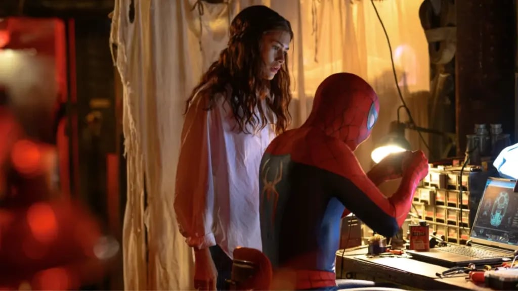 Tom Holland as Peter Parker and Zendaya as MJ in a scene from Spider-Man Brand New Day 2026