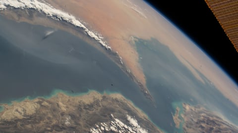 The Strait of Hormuz photographed from the International Space Station showing Iran coast and Persian Gulf entrance