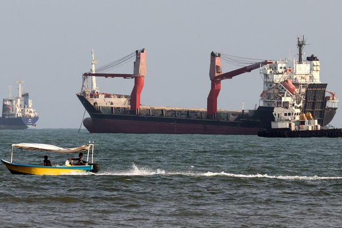 Commercial vessels in the Strait of Hormuz off the port city of Bandar Abbas in southern Iran
