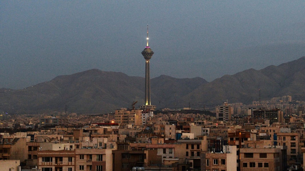 A view of the Milad Tower in Tehran, Iran, during the conflict period