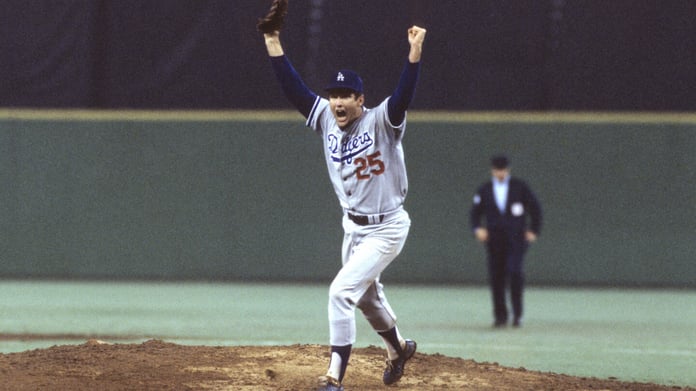 Tommy John pitching for the Los Angeles Dodgers in the 1970s