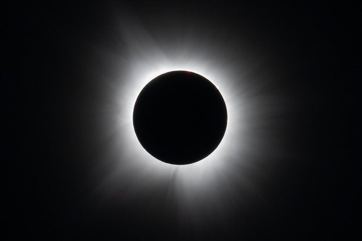 Total solar eclipse showing the solar corona visible during the April 8 2024 eclipse from Dallas Texas