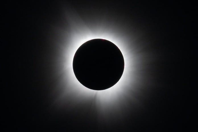 Total solar eclipse showing the solar corona visible during the April 8 2024 eclipse from Dallas Texas