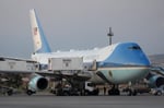 Catering trucks parked at Air Force One at Ankara International Airport as Trump secretly departs NATO summit July 2026