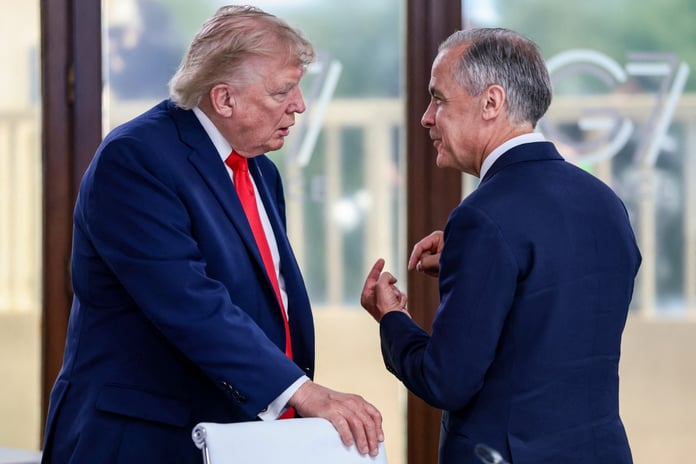 US President Donald Trump and Canadian PM Mark Carney amid escalating trade war over 50% auto tariffs