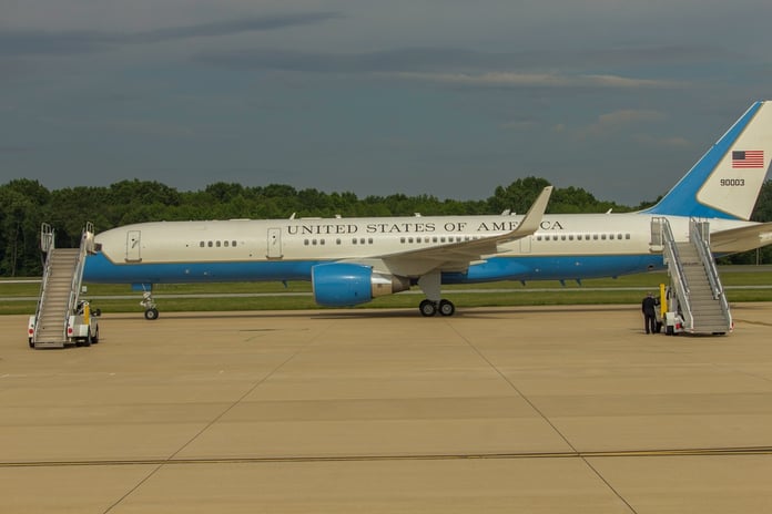 Air Force One on the tarmac, the presidential aircraft at center of the Iran-NATO decoy incident at the Ankara summit