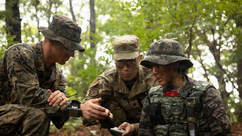 US Marine Corps and Republic of Korea Marine Corps officers coordinate during joint military exercise South Korea 2026