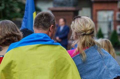 Ukrainian refugees living in Gdansk and the Poles supporting them during Ukrainian Independence Day celebrations in Poland