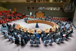 Wide view of the United Nations Security Council chamber in New York during a meeting