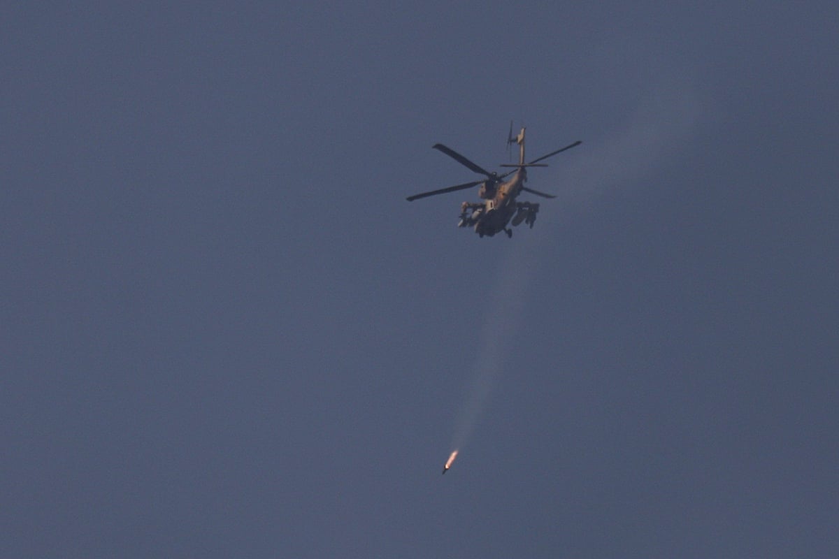 Israeli military helicopter fires projectile over southern Lebanon during operations