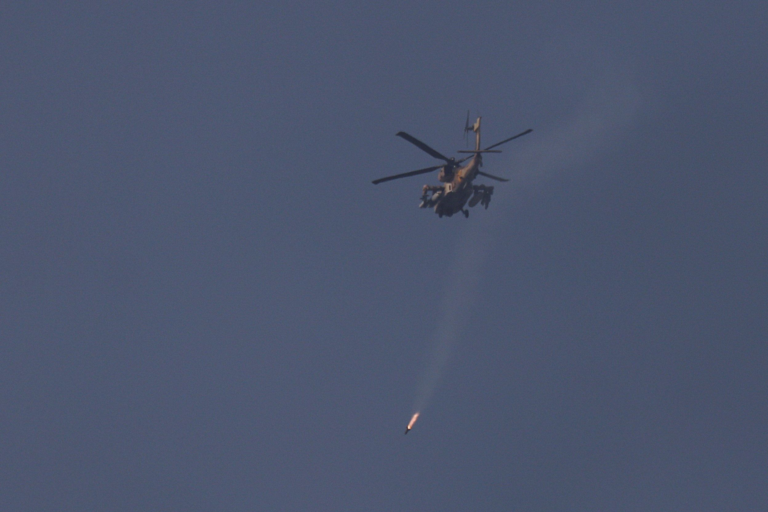 Israeli military helicopter fires projectile over southern Lebanon during operations