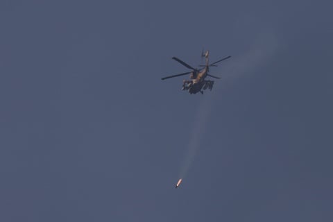 Israeli military helicopter fires projectile over southern Lebanon during operations