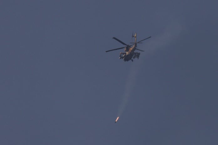 Israeli military helicopter fires projectile over southern Lebanon during operations