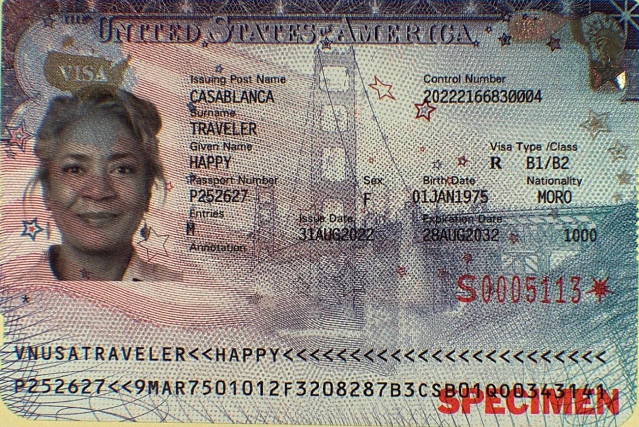 Specimen of a United States visa foil issued by a consular post