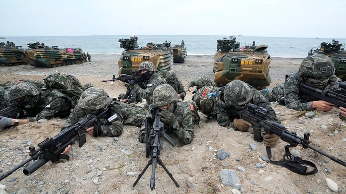 US and South Korean marines during a joint amphibious landing exercise, Ssangyong drills