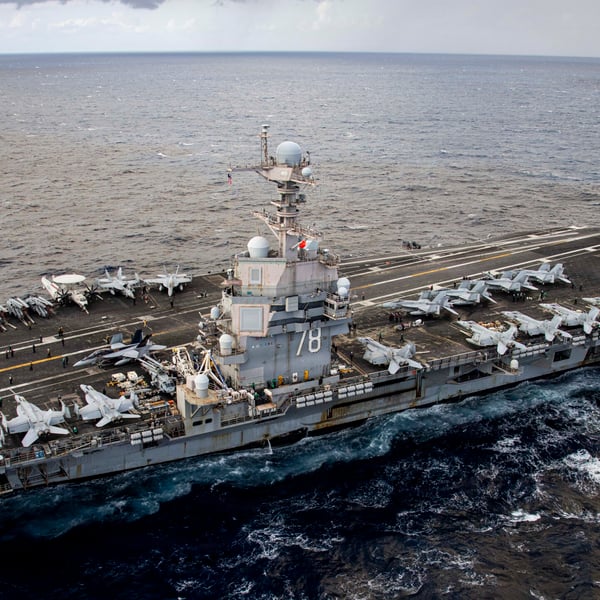 USS Gerald R. Ford (CVN-78) aircraft carrier underway in the Eastern Mediterranean Sea, 2026