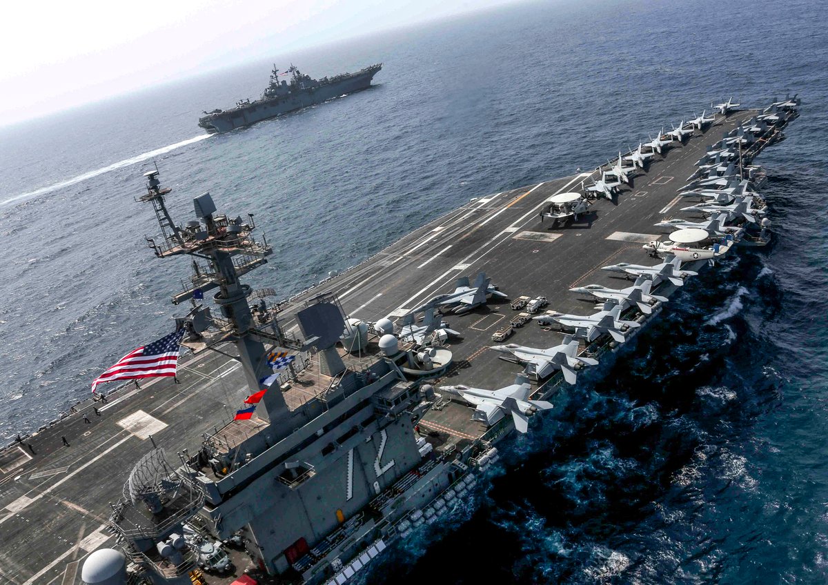 USS Abraham Lincoln aircraft carrier operating in the Arabian Sea during Iran war deployment