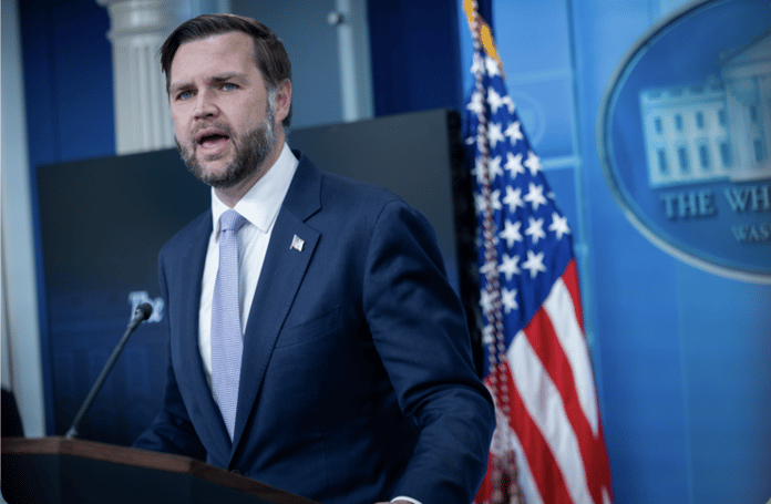 US Vice President JD Vance speaks at the White House about Canada tariffs and military protection