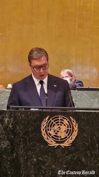 Aleksandar Vucic president of Kosovo united nations addressing serbia