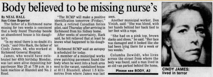 Cindy James' death in a newspaper Cindy James Death