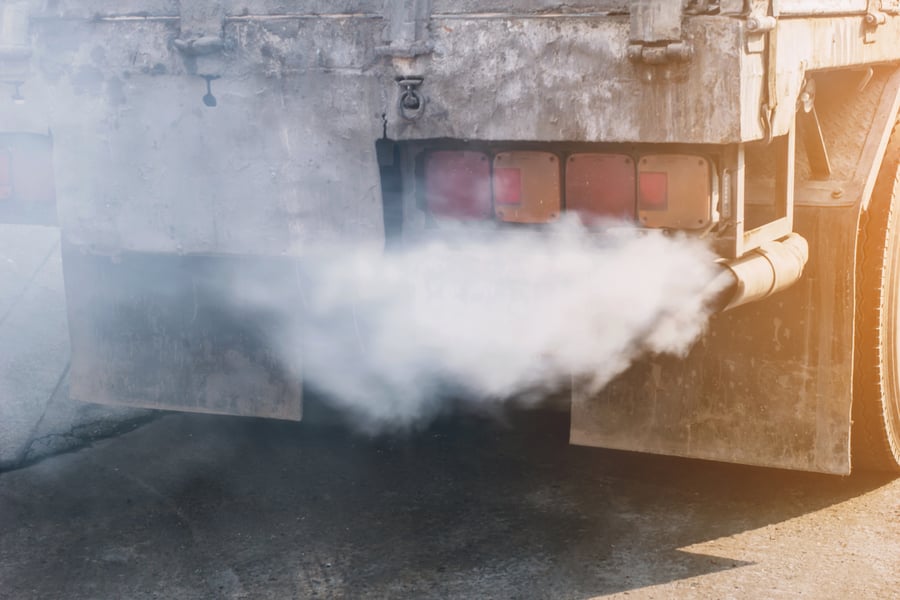 The smoke from the truck exhaust.soft focus