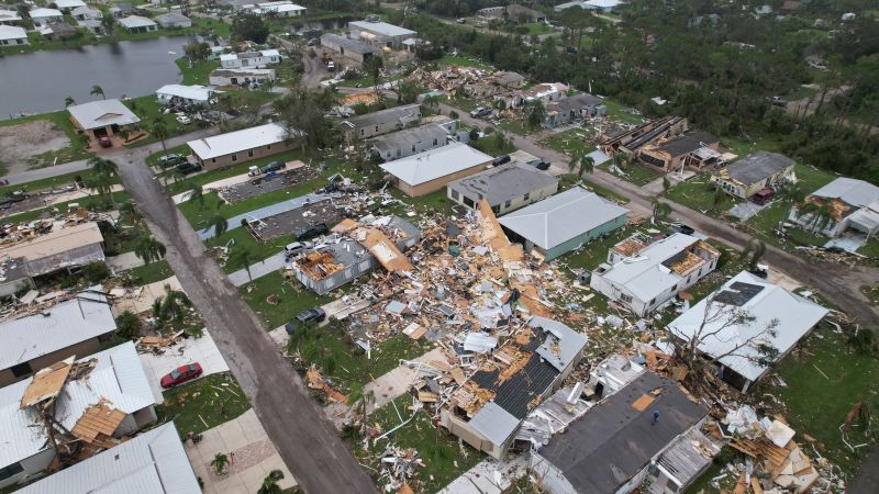 An aerial view shows destruction at the Spanish Lakes country club in Fort Pierce, Florida,