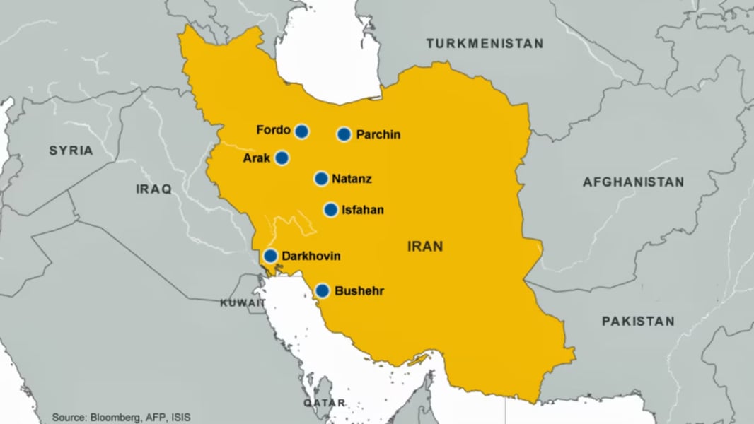 Map of nuclear sites in Iran