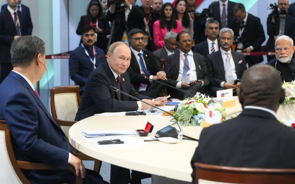 President of Russia Vladimir Putin during a limited attendance meeting of BRICS leaders during the 16th BRICS summit in Kazan.