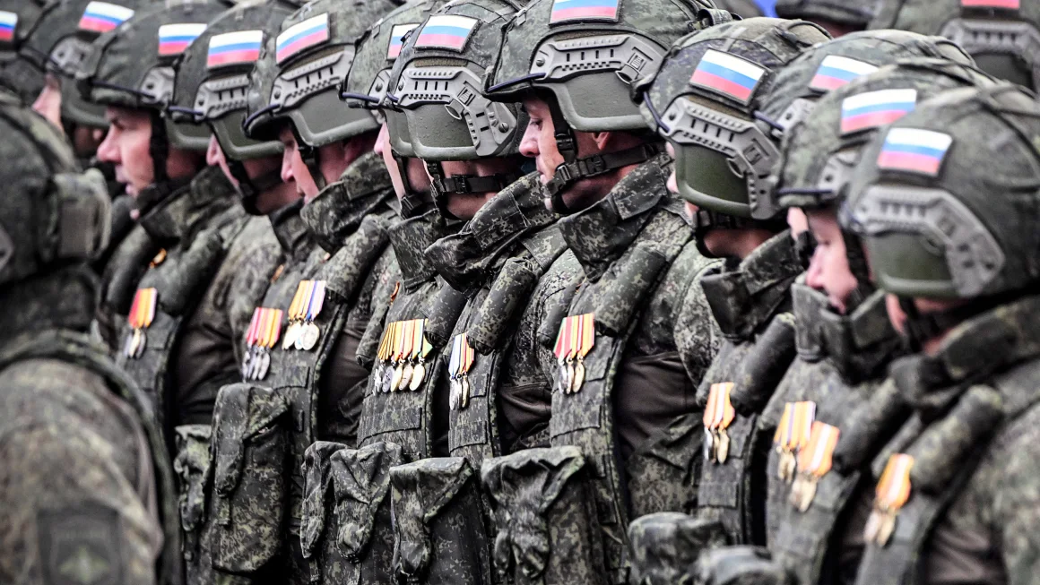 Russian servicemen march