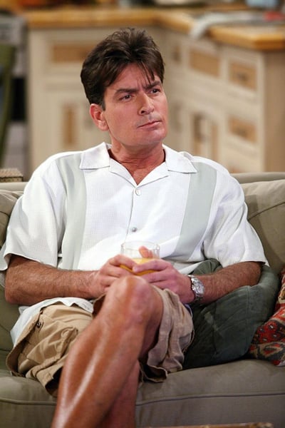 Charlie Sheen as Charlie Harper in Two and a Half Men charlie sheen, two and a half men, charlie harper, sitcom icon
