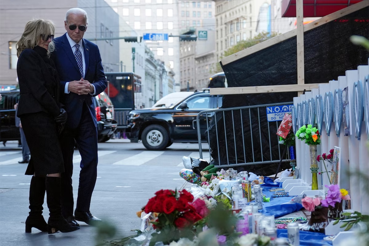 Biden visits New Orleans to pay tribute to victims of new year's eve car-ramming attack