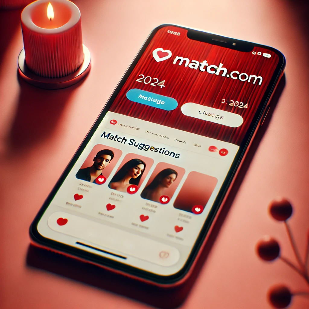 Match.com app, showcasing its polished interface and branding Match.com
