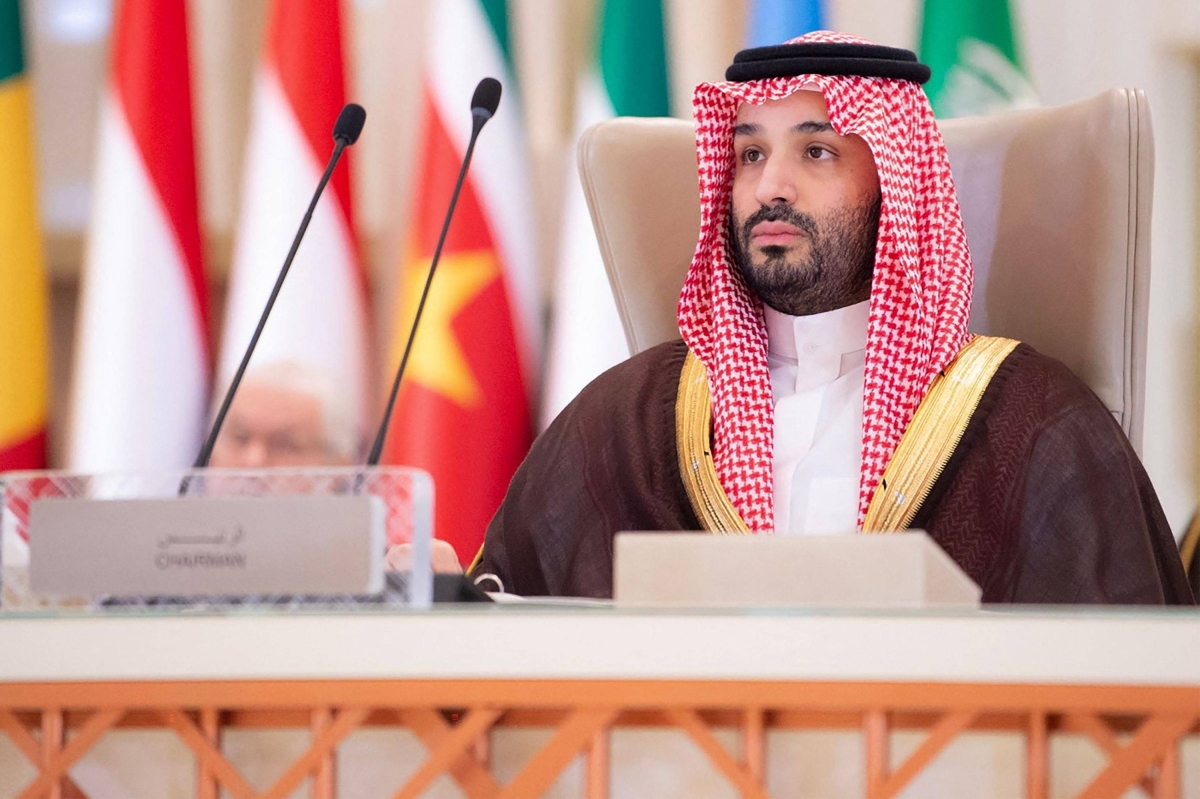 Crown Prince Mohammed bin Salman speaking at the joint OIC and Arab League summit in Riyadh, asserting Saudi Arabia’s leadership in the Islamic world