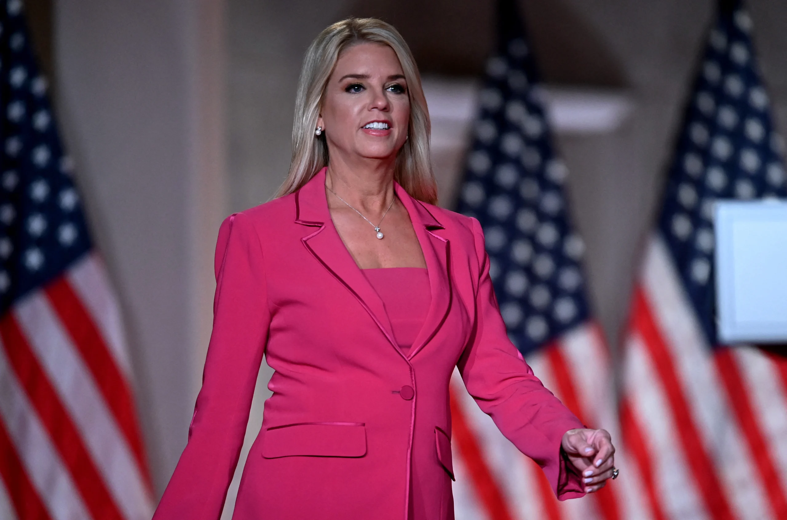 Donald Trump with Pam Bondi, Attorney General nominee, Epstein investigation, DOJ ties, political scandal