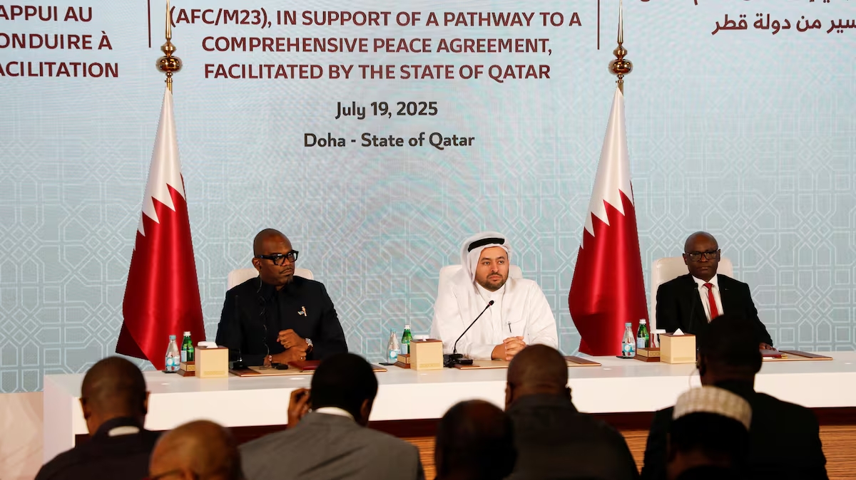 DR Congo, M23 rebels, Doha peace deal, Qatar mediation, Congo ceasefire, rebel withdrawal, Sumbu Sita Mambu, Mohammed Al Khulaifi, Benjamin Mbonimpa, Congo River Alliance, 2025 peace agreement