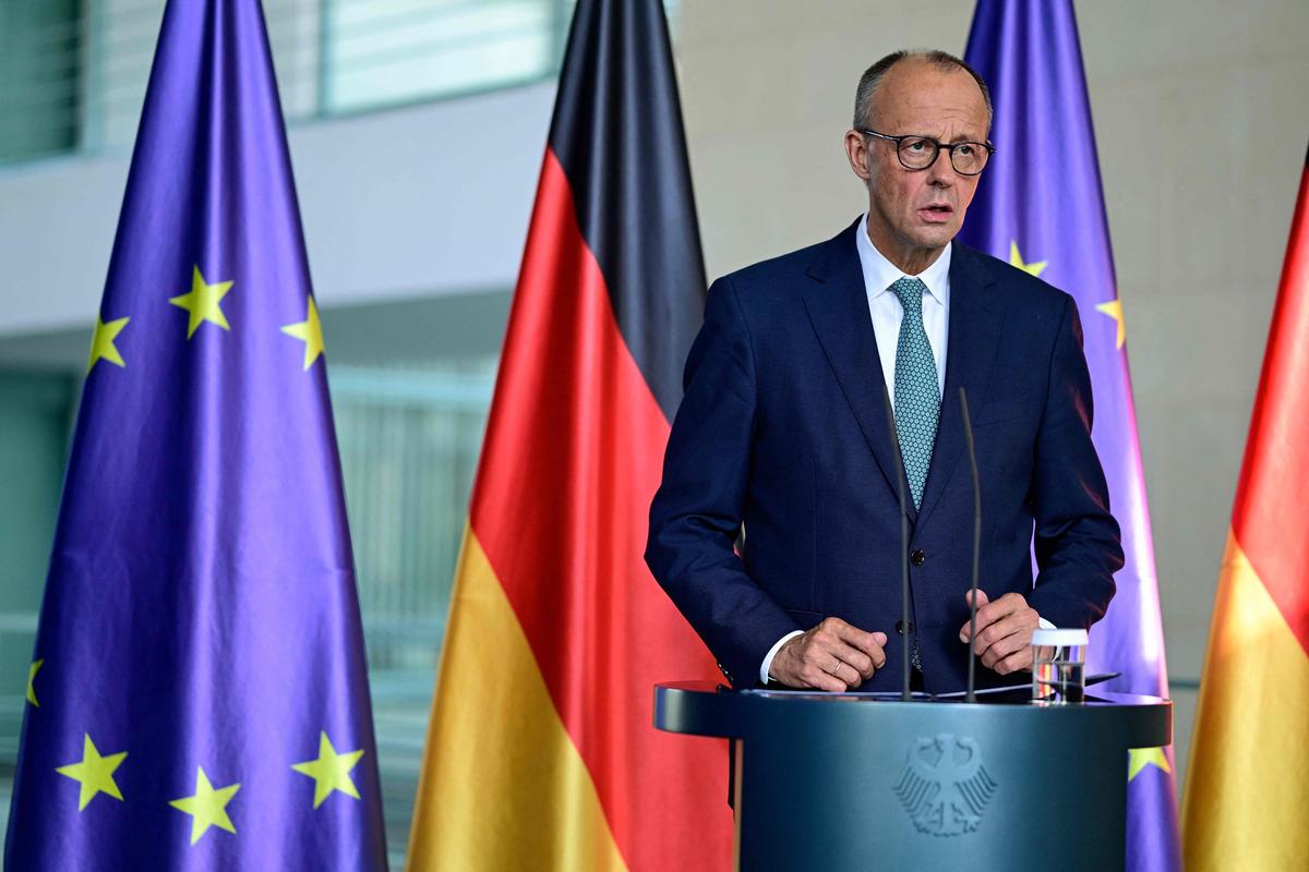german chancellor friedrich merz announcing halt of arms exports to israel over gaza genocide
