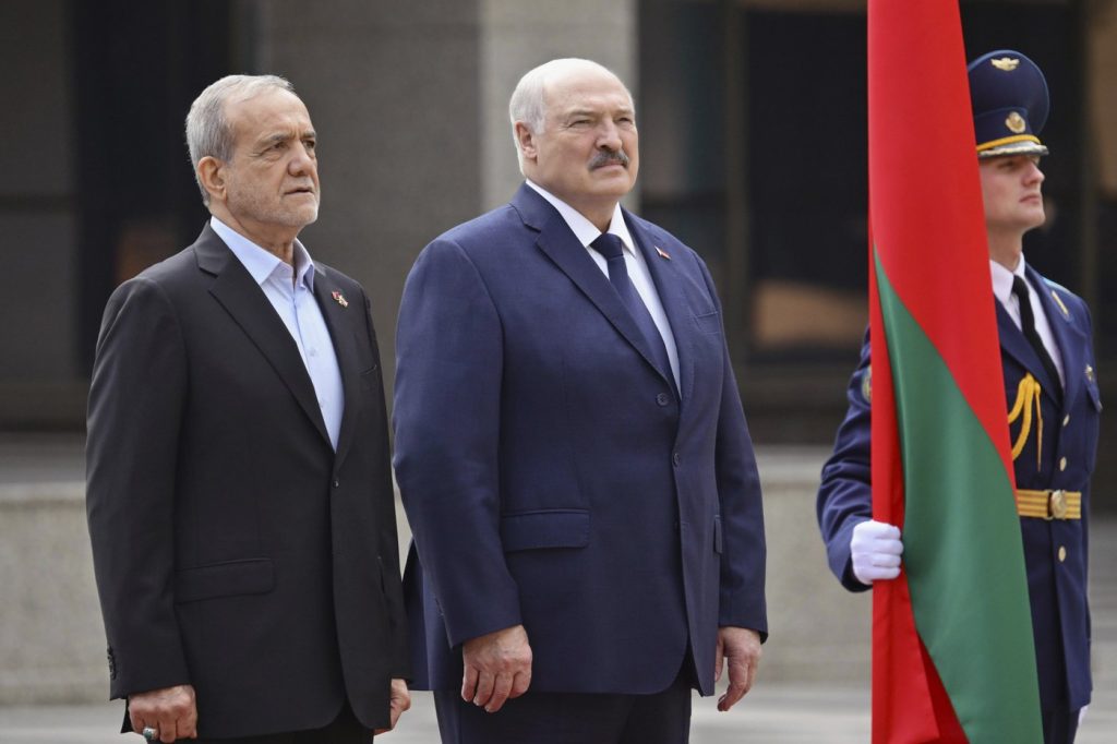 Iranian president Masoud Pezeshkian with Belarusian president Aleksandr Lukashenko during Minsk visit