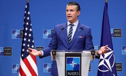 Pete Hegseth speaking at NATO defense ministers meeting