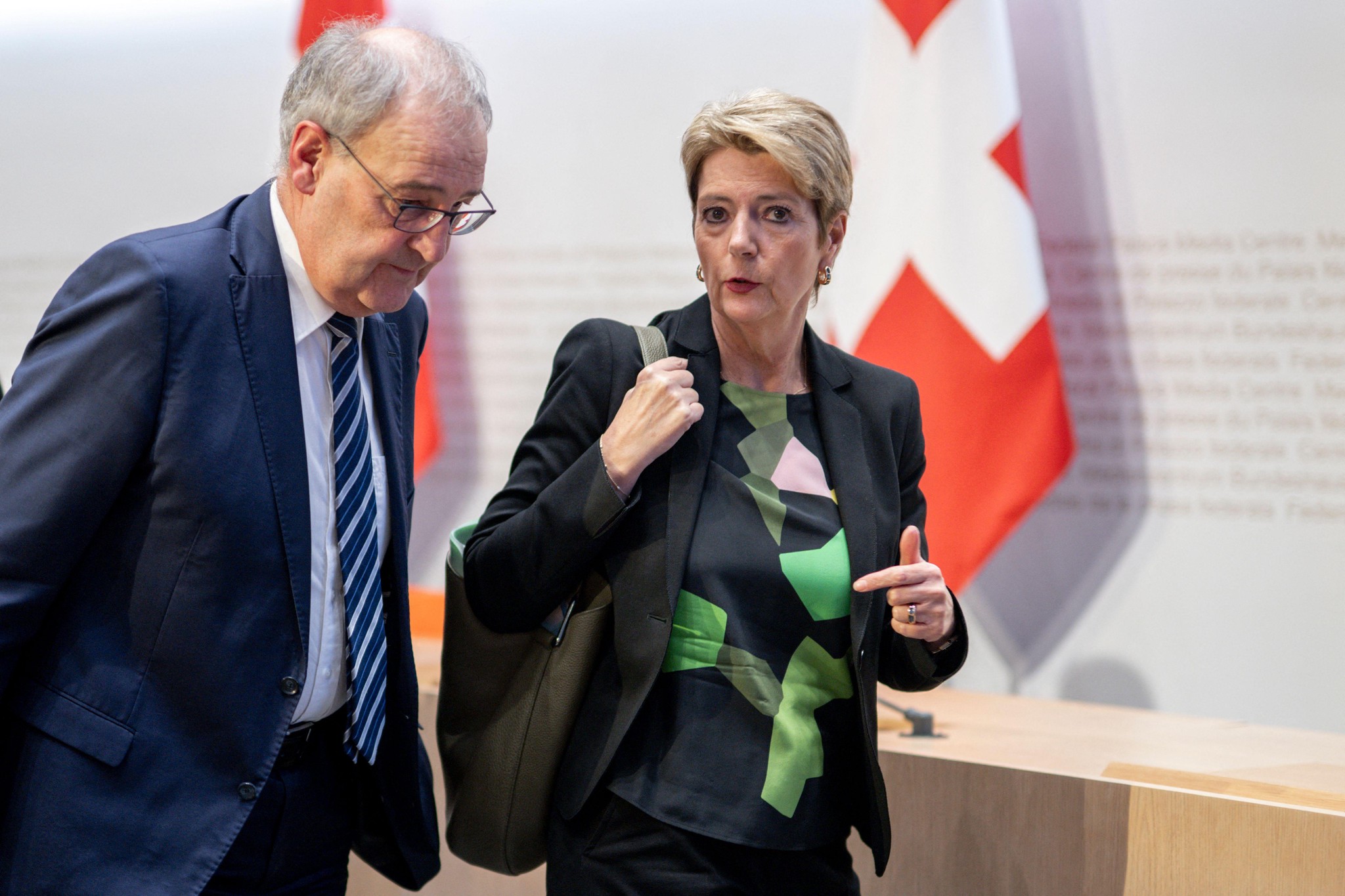 President Karin Keller-Sutter and Economy Minister Guy Parmelin at Zurich Airport leaving for Washington to negotiate U.S. tariff deal