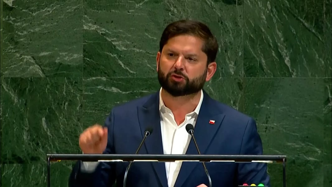 Gabriel Boric at UN General Assembly urging Netanyahu face court for Gaza genocide