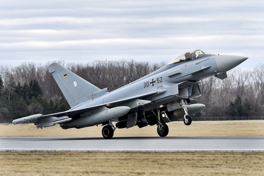 Eurofighter jets scramble over the Baltic Sea during NATO air policing on day 1306