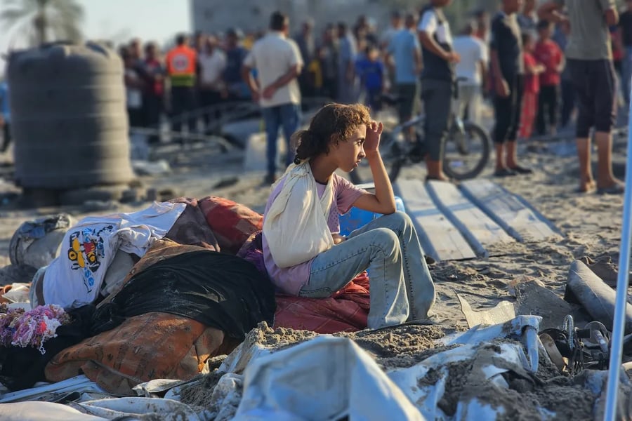 Overcrowded tents and long water lines at the Al-Mawasi safe zone in southern Gaza