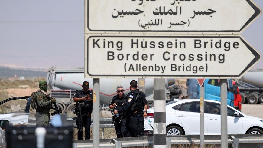 Security forces at the Allenby Bridge crossing during a closure impacting West Bank movement