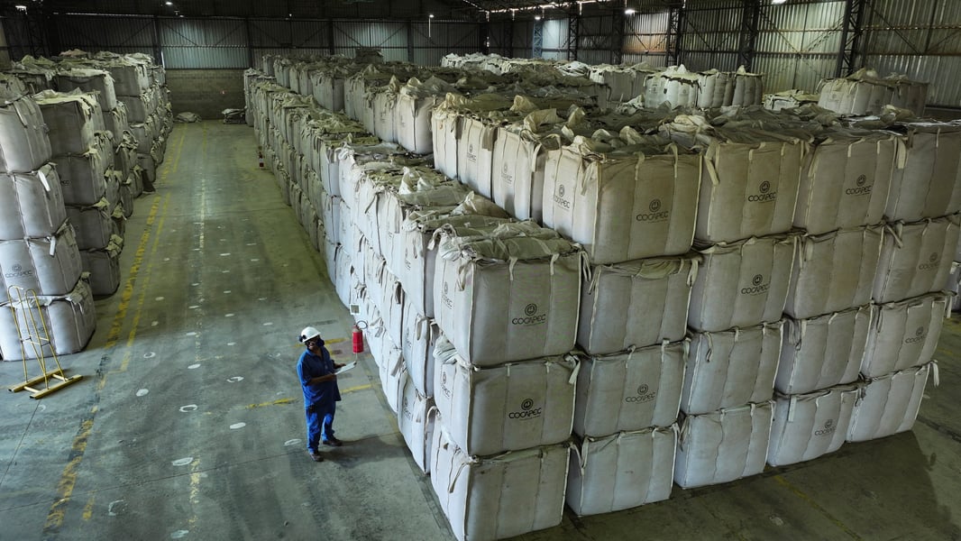Coffee sacks in a Brazil warehouse as tariffs and supply tighten