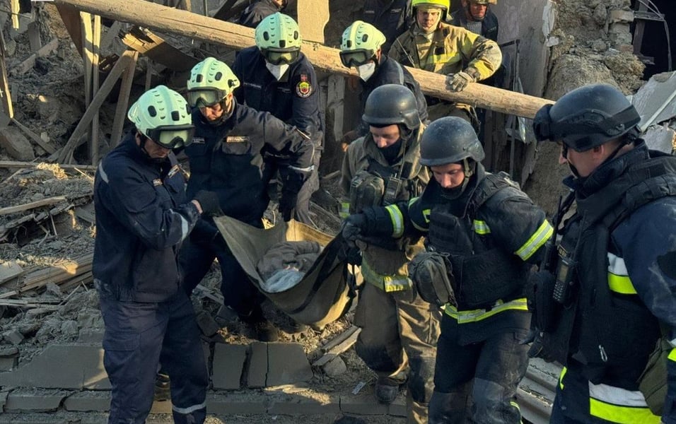 Emergency workers in Foros, Crimea, after reported drone detonations